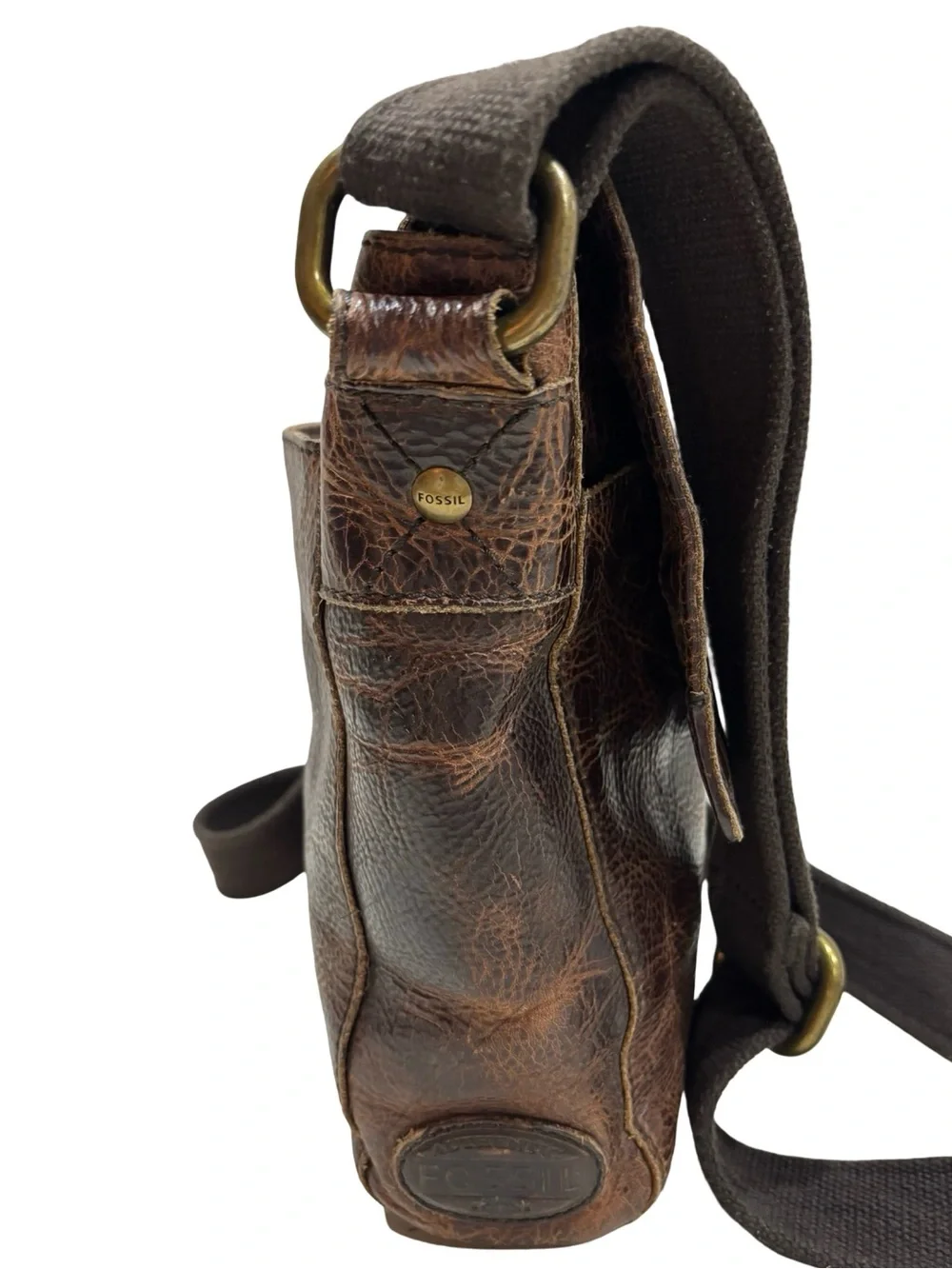 Vintage Fossil Distressed Brown Leather Crossbody Bag